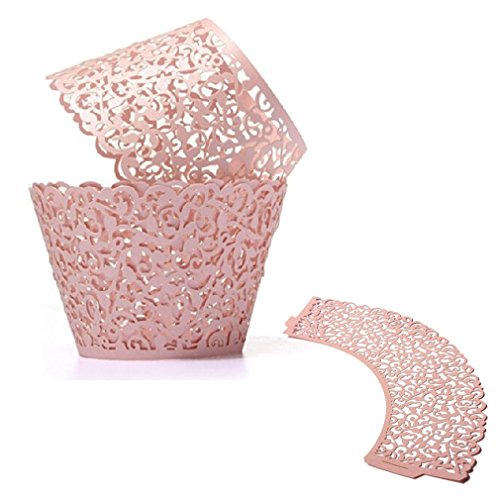 100 Pcs - Vine Cupcake Wrapper Liner Muffin Wrappers Packaging Shimmering Laser Cut for Party,Baby Shower,Birthday (Shimmery Pink)