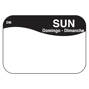 DayMark DissolveMark Day of The Week Trilingual Economy Dissolvable Label, Sunday, 7/8