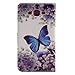 Samsung Galaxy J7 (2015) Case, Boince 3 in 1 Accessory Magnetic Snap PU Leather Flip Wallet Case + [Diamond Antidust Plug] + [Metal Stylus Pen] Anti Scratch Shockproof Protective Bumper-Blue Butterfly