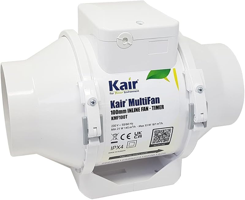 Kair MultiFan In Line Fan 100mm with Timer 2 speed 187 m3/h