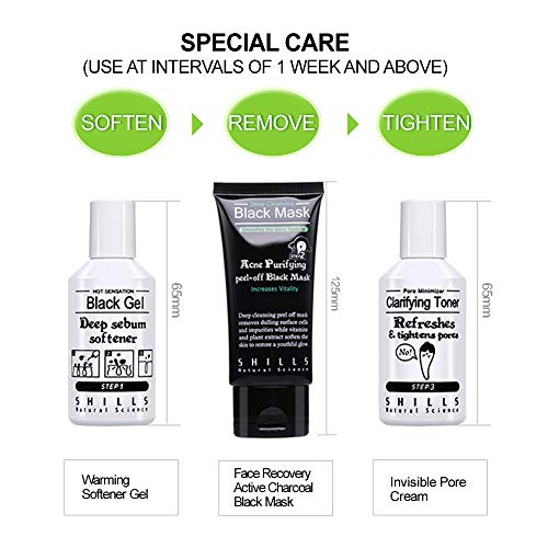 SHILLS Blackhead Remover 3 Step Kit, Black Mask Peel Off, Purifying Charcoal Sebum Softener, Pore Minimizing Toner, Peel Strip Mask, Acne Black Mud Facial Masks (Kit) - Thumbnail 5