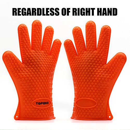 New Hot Sale Oven Mitts Gloves Resistant MAX Heat Silicone BBQ Grilling Gloves for Cooking Baking Barbecue Potholder-Orange - Thumbnail 3