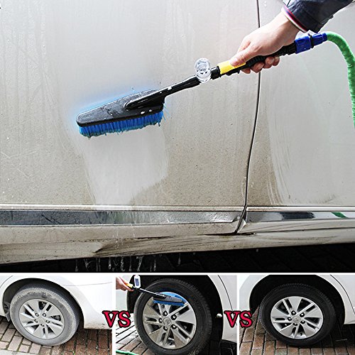 LANGMAN Car Wash Brush Hose Adapter Vehicle Truck Cleaning Water Spray Nozzle Car Care Off Switch for Maximum Cleaning (Blue)