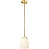FEMILA Brushed Gold Pendant Light with Milk Glass Shade, Modern Hanging Light Fixture for Kitchen Island, Dining Room, Bar, E