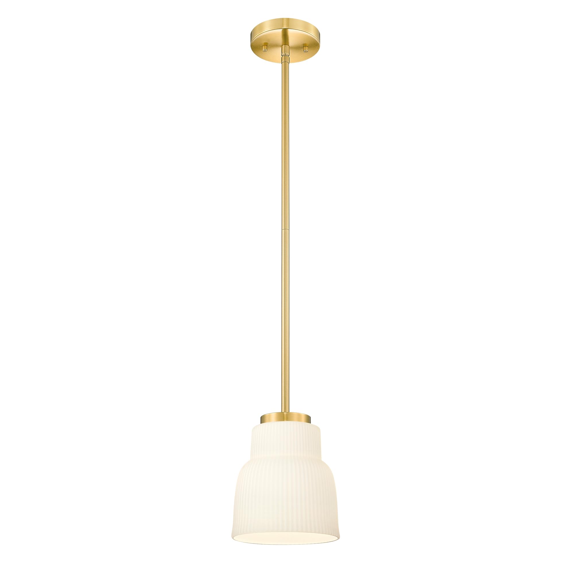 Photo 1 of FEMILA Brushed Gold Pendant Light with Milk Glass Shade, Modern Hanging Light Fixture for Kitchen Island, Dining Room, Bar, E26 Socket, Adjustable Height, 4FYD87MIL BG