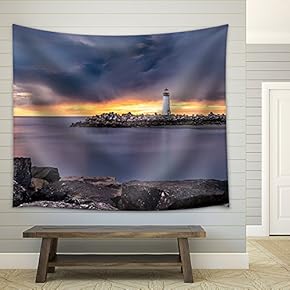 Landscape with Lighthouse During Sunset - Fabric Wall Tapestry Home Decor - 51x60 inches