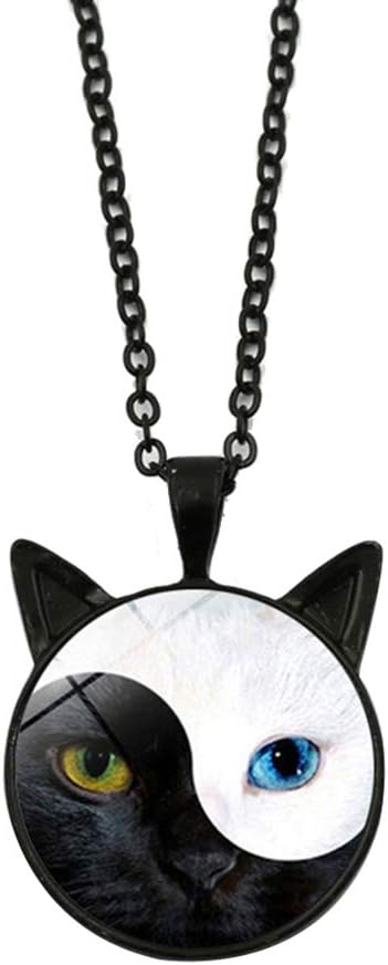 856storeNew Women Tai Chi Yin Yang Cat Glass Pendant Necklace Chain Jewelry Gift - Black