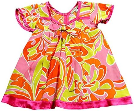 Little Mass - Little Girls Short Sleeve Rayon Dress, Pink, Orange, Lime 16708-4T