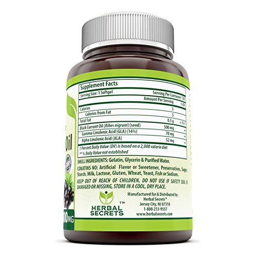 image for Herbal Secrets Black Currant Oil 500 Mg 120 Softgels (Non-GMO)- Antiox