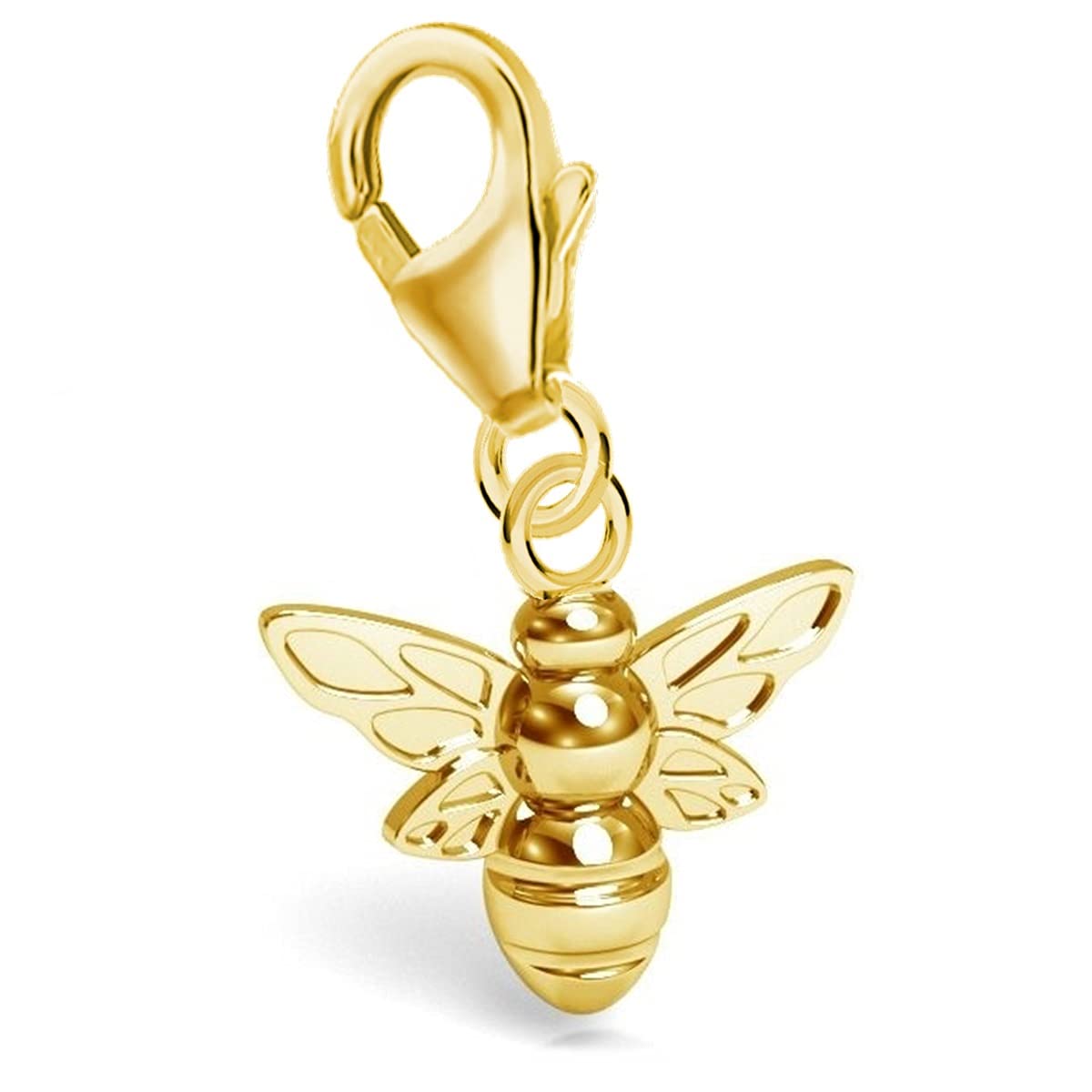Goldene Hufeisen Mini Small Bee Carabiner Charm Pendant for Charm Bracelet 925 Sterling Silver Gold-Plated