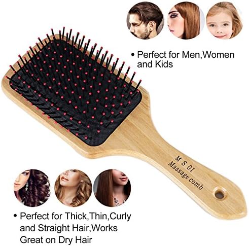 Wooden Hair Brush- Beshiny Natural Paddle Brush Hair Comb with Bristles for Scalp Massage, Detangler hairbrush for All Hair Types, Great for Men, Women and Kids, No Tangles, Hair Breakage& Frizzy