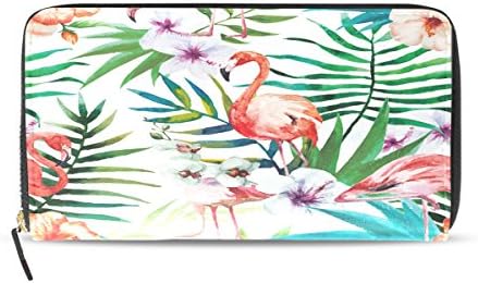 BYouLockX Women's Flamingos And Plants Long Leather Card Zipper Wallet Purse Clutch