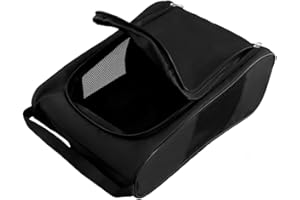 SUAETIAI Golf Shoe Bag for Men Women, Mesh Shoe Bags for Travel, Water Proof Ventilation Golf Shoes Bag, Outdoor Shoe Carrier with Zippered and Handle (Black/1 pack)