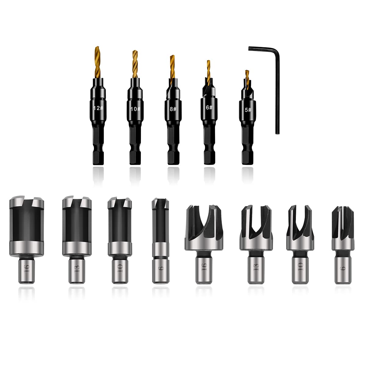 14pcs Countersink Drill Bit Set Include Wood Plug Cutter Tool Drill Bits for Woodworking