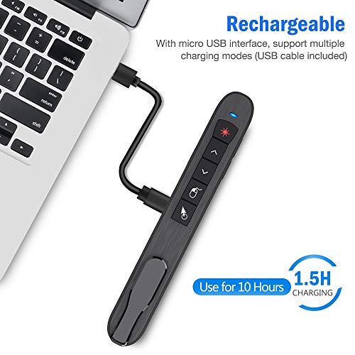 DinoFire Presentation Remote Control Air Mouse Function Rechargeable USB Wireless Presenter Presentation Clicker Powerpoint Clicker RF 2.4 GHz Pointer Slide Advancer Changer Support Mac - Thumbnail 2