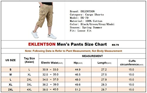 EKLENTSON Men's Capri Shorts Relaxed Fit Military Baggy Shorts 3/4 Cargo Shorts Dungarees Khaki - Thumbnail 5