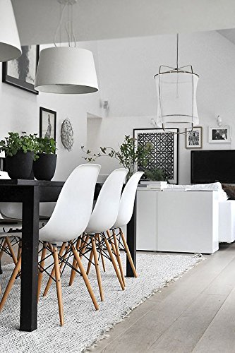 2xhome Set of 4 White Mid Country Modern Molded Shell Designer Assemble Plastic Side No Arms Wheels Armless Chairs Natural Wood Wooden Eiffel Dining Room Bedroom Kitchen Accent Office DSW, - Thumbnail 6