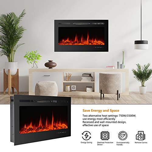 36 Inch Electric Fireplace Inserts,Wall Mounted Fireplace,Led Fireplace