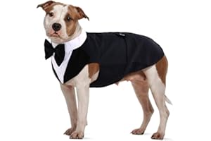IDOMIK Dog Tuxedo Suit for Small Medium Large Dogs, Formal Dog Tuxedo Vest Suit with Detachable Bow Ties Collar & Bandana Scarf Set, Dog Wedding Attire Shirt for Birthday Party Costume Black