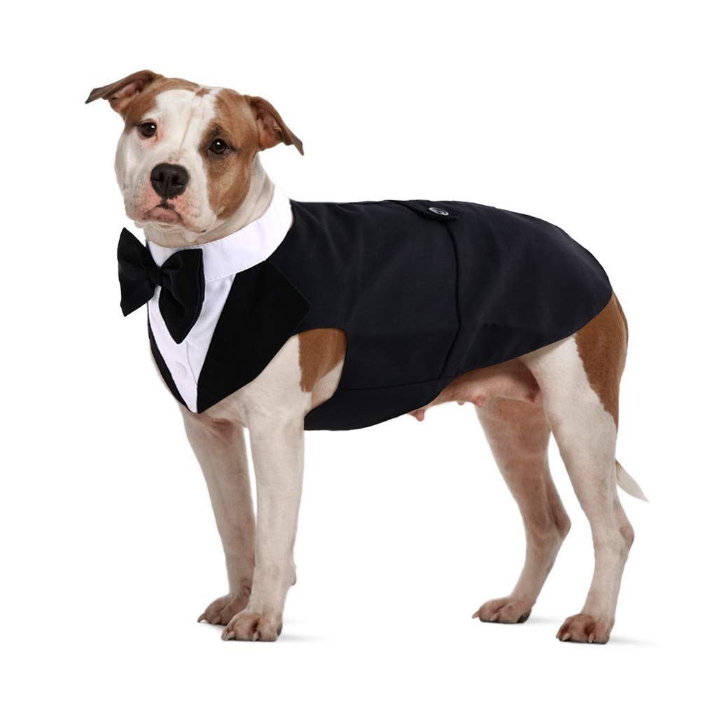 IDOMIK Dog Tuxedo for Small Medium Large Doggie, Detachable Dog Formal Wedding Suit with Tuxedo Vest & Bow Ties Collar & Bandana Scarf Set, Wedding Attire Shirt for Birthday Party Costume — image 1