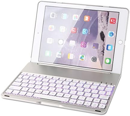iPad Air 2 Keyboard Case,Steven F8S+ Slim/ Aluminum Alloy Buttom Bluetooth Keyboard with 7 Colors LED Backlight for iPad Air 2/iPad 6 (Silver)