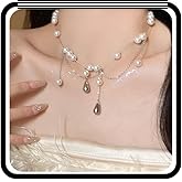 Pearl Beads Tassel Choker Necklace for Women,Charming Waterdrop Baroque Collarbone Chain Pendant Necklace Striking Wedding Prom Jewelry Gifts