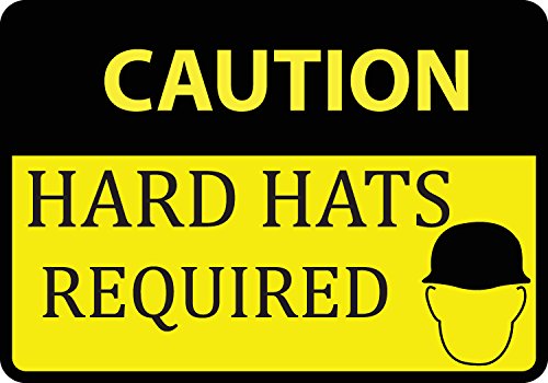 Caution Hard Hats Required Sign - Large Safety Warning Signs - 6 Pack, 12x18