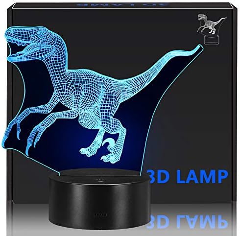 Holybo Dinosaur 3D Night Light Jurassic World Dinosaur Toys for Boys/Kids,Home Decor, Christmas Birthday Gifts Dinosaur Lamp with 7 Color Changing (Raptor)