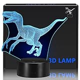 Holybo Dinosaur Toys for Boys/Kids - 3D Dinosaur Night Light,Jurassic World Dinosaur Christmas Ornaments, Dinosaur Toys Lamp with 7 Color Changing (Raptor)