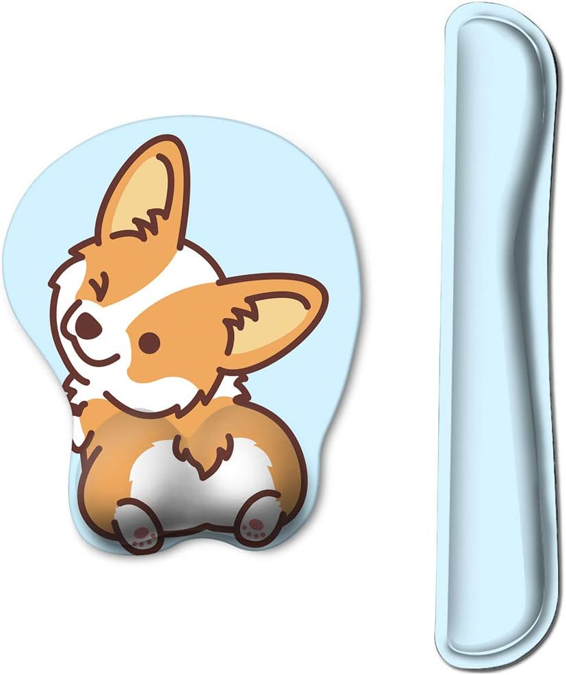HAOCOO Keyboard Pad Wrist Rest and Gel Mouse Pad with Wrist Support, Ergonomic Corgi Mouse Pads with Non-Slip Backing Memory Foam Filled, Easy Typing &Pain Relief for Home Office Computer Laptop(Blue) : Office Products