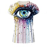 Rainbow Eye Art Drawing Cool Funny Hipster T-shirt In White for Women , M=(US S)