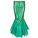 FEESHOW Women's Mermaid Tail Halloween Costumes Party Shiny Sequins Long Skirt Green X-Large