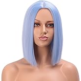 ENTRANCED STYLES Light Blue Wig Synthetic Straight Hair Bob Cut Wig Middle Part Shoulder Length Fashion Bob Wigs for Women Cosplay Wig