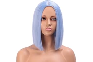 ENTRANCED STYLES Light Blue Wig Synthetic Straight Hair Bob Cut Wig Middle Part Shoulder Length Fashion Bob Wigs for Women Cosplay Wig
