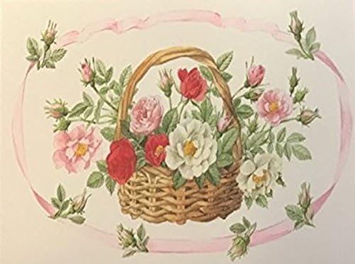 8 Count Vintage Flower Basket Blank Note Cards - Bright Pink Envelopes