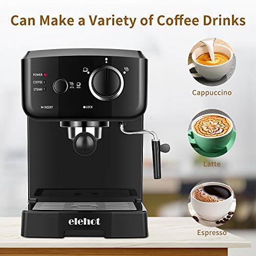 ELEHOT Espresso Machine Coffee Makers with 15 Bar Pump and Milk Frother (Black)