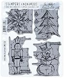 Stampers Anonymous Tim Holtz Cling Rubber Stamp Set, 7 by 8.5-Inch, Christmas Blueprint