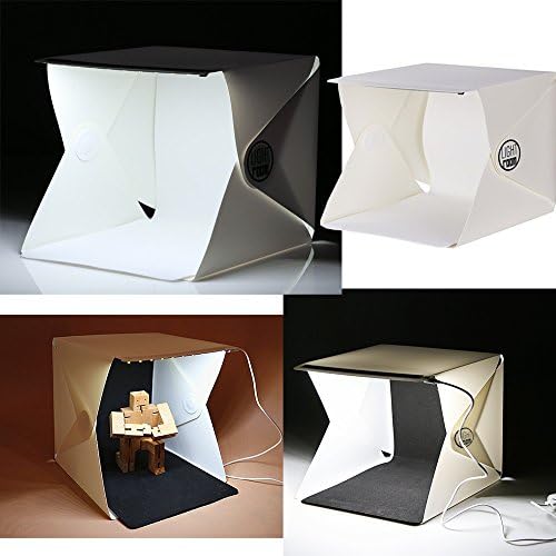 Shooting Tent, OZUZ Table Top Folding Portable Photo Studio Soft Box Table Cube with Led Light + White and Black Background Backdrops Kit