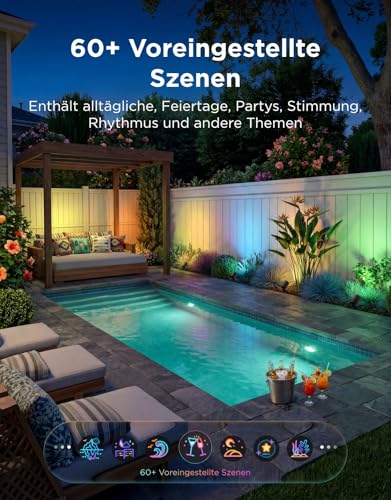 Govee Outdoor LED Spotlight Lite, IP67 Plastic Garden Lighting, RGBWIC Spotlight Outdoor for Path, Dimbar 350lm with 64 Modes and 16 Million Colours, Works with Google Assistant, Matte. Pack of 4 | IP67, RGBWIC Strahler Außen für den Pfad, 16 Mio Farben Anpassbare Helligkeit und Farbtemperatur, 64 Modi, Smart-Integration