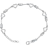 LeCalla 925 Sterling Silver Heart Link Chain Bracelets for Women | Silver Connecting Heart Station Bracelet Women's Jewelry | Adjustable Links Bracelet Gift for Her 7.5 Inches