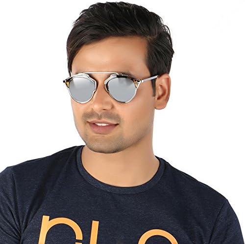 AISLIN® Mirrored Oval Unisex Sunglasses - (Silver Mirror Lens | Golden Frame | Small Size)