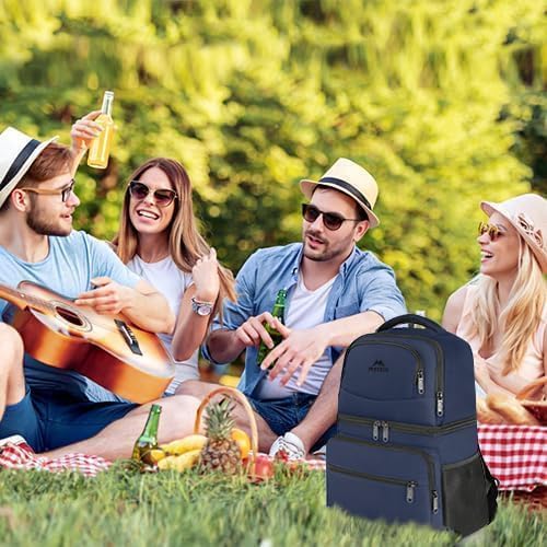 MATEIN Backpack Cooler 30 Litres with Capacity of up to 40 Cans, Thermal Backpack with Double Compartments, Lightweight and Anti-Leak Insulated Bag for Beach, Camping and Hiking, Blue