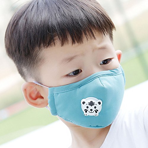 CHUANGLI 3 Pack Cute Kids Anti PM 2.5 Pollen Dust Mask Washable Cotton N95 Masks with Valve Replaceable Filter