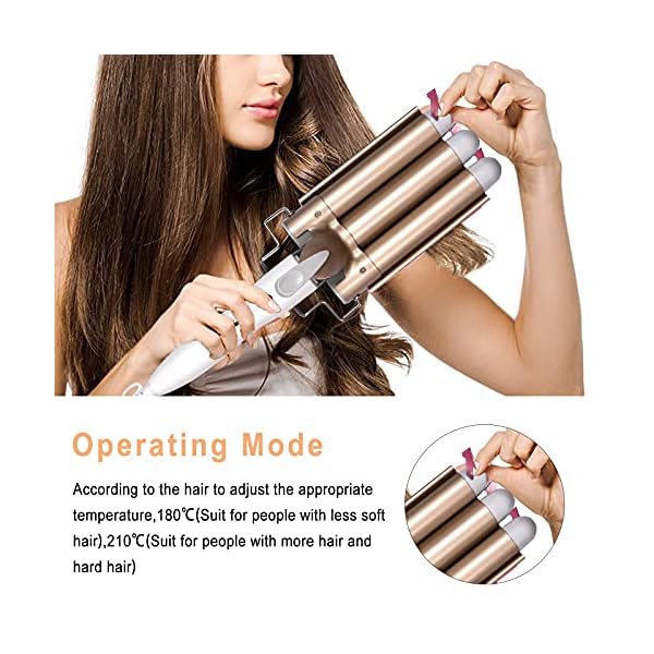 Hair-Curler-Yalixuan-3-Barrel-Hair-Waver-25mm-Hair-Curling-Wand-with-Heat-Resistant-Glove-and-2-Hair-Clips-2-Temperature-Mode-Control-for-Long-or-Short-Hair-Hot-Pressing-Styling-Tool-White-Gold Hair Curler, Yalixuan 3 Barrel Hair Waver, 25mm Hair Curling Wand with Heat-Resistant Glove and 2 Hair Clips, 2…