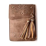 KISS GOLD(TM) Mini Crossbody Shoulder Bag, Small Cellphone Pouch, Single Shoulder Bag, PU Leather Tassel Style, Light Coffee