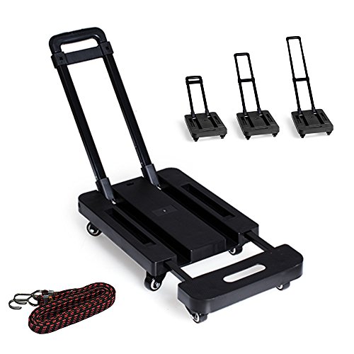 LUCKSTAR 440lb Folding Hand Truck - 6 Wheels Foldable Luggage Cart Hand Collapsible Truck with Free Rope (Black)