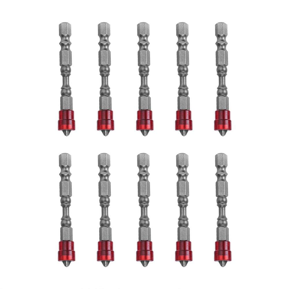 Fdit 10 Units 1/4 Inch Hex Shank PH2 Magnetic Screwdriver Bits Hardware Tool Electric Socialme-EU (Red)