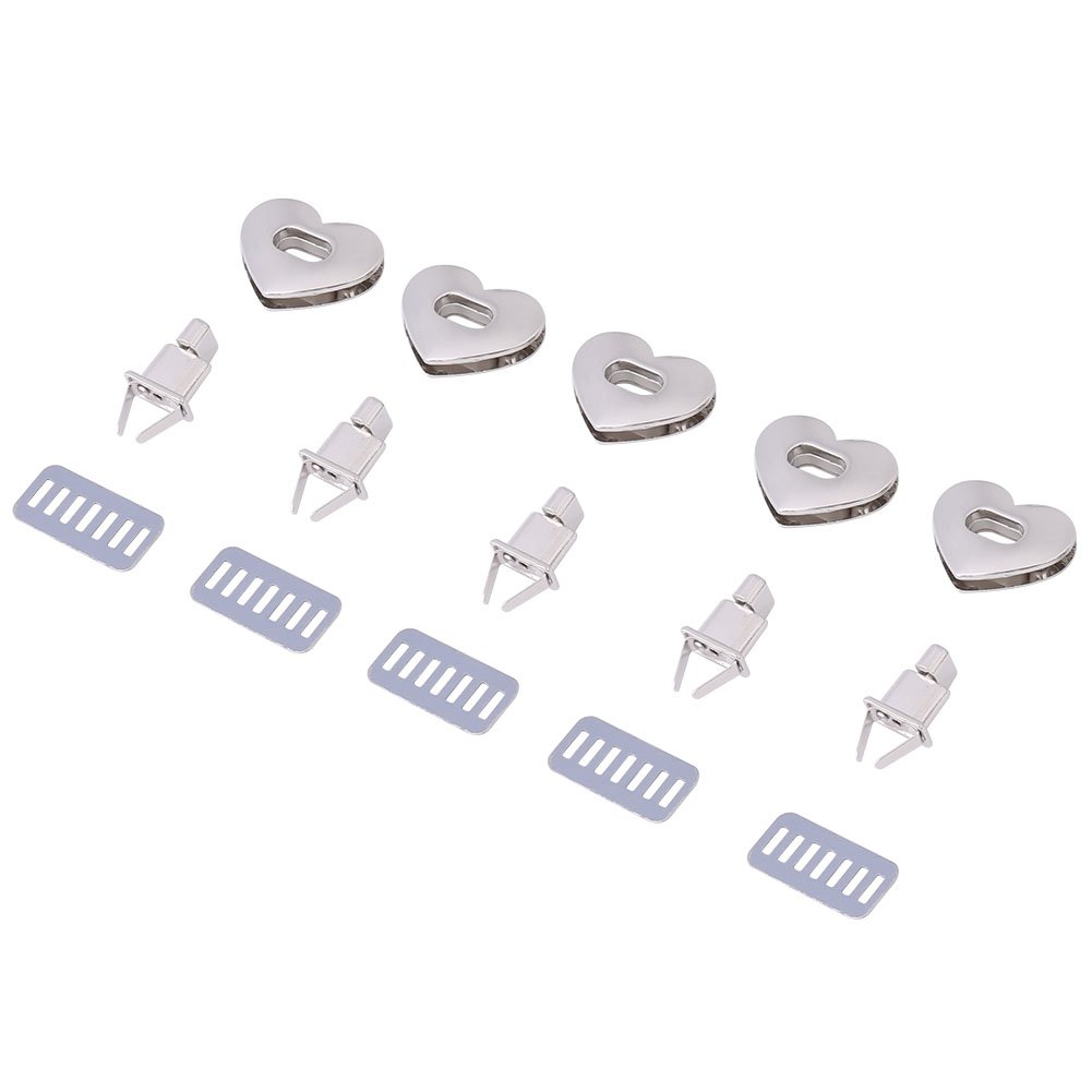 5 Sets Heart-Shaped Metal Clasp Craft Case Clasp Heart Shaped Purse Twist Turn Locks Button Closure Clasp Lock 3.2 × 2.8 cm (Silver)