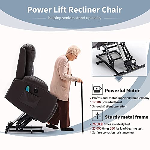 Vicluke Power Lift Recliner Chair with Massage and Heat for Elderly, Leather Electric Recliner