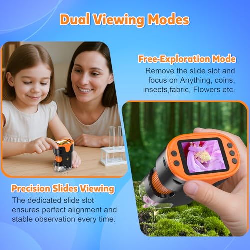 Digital Microscope for Kids Ages 6-12: 4K 2.0" Screen USB Portable Miniscope Rechargeable Handheld Coin Magnifying Glass Edu Science STEM Toy Gift for Boys Girls Christmas w/ 32G Card EVA Case